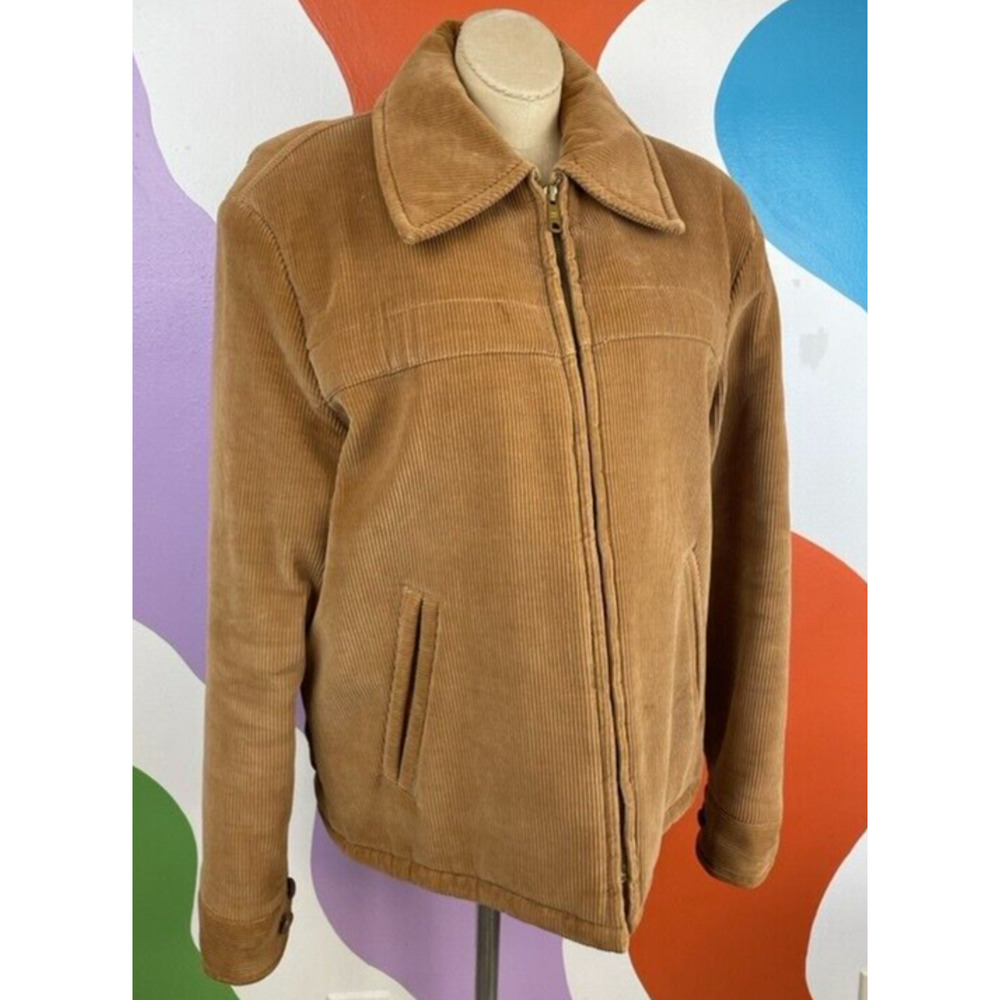VTG Envoy The Now Corduroy Jacket Mens Medium 70s Brown Zip Western Hipster